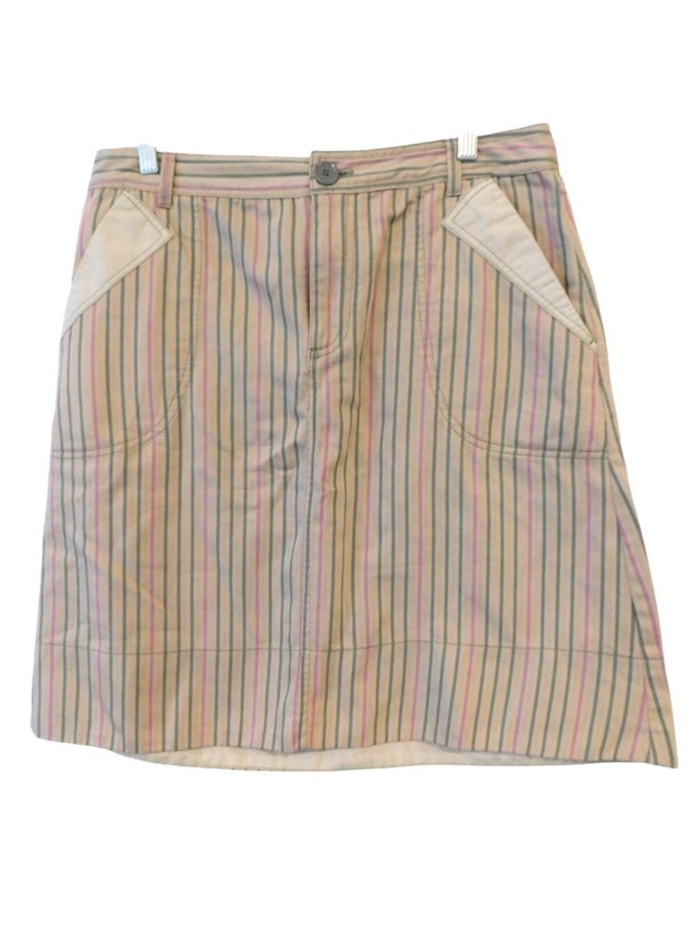 Marc Jacobs Sz 10 Tan Multicolor Striped Skirt Pockets Y2K Chic Preppy Cotton
